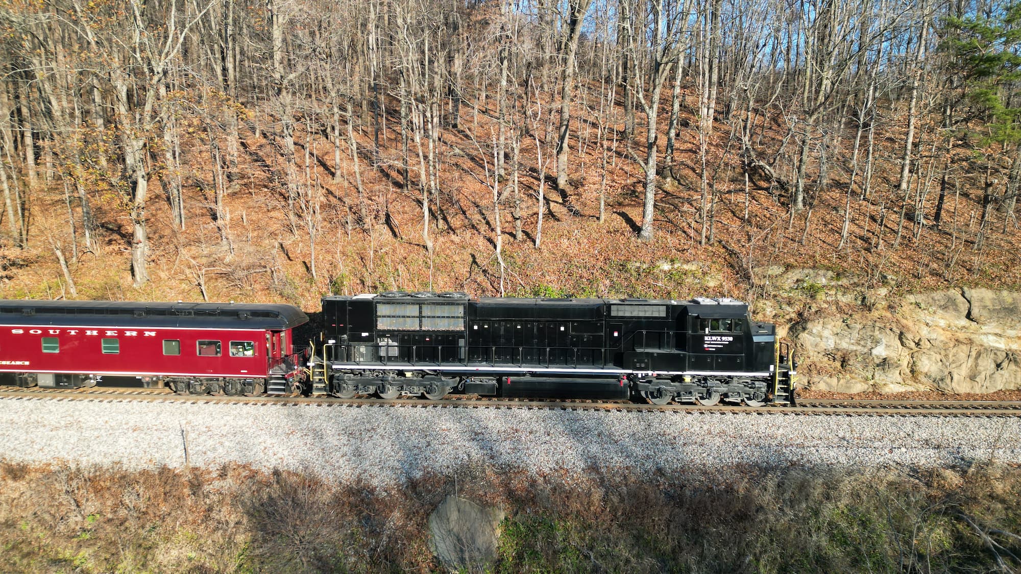side view of a black klw train